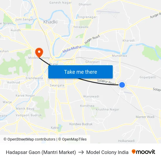 Hadapsar Gaon (Mantri Market) to Model Colony India map