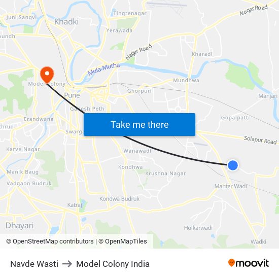 Navde Wasti to Model Colony India map