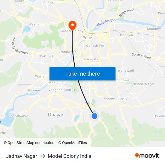 Jadhav Nagar to Model Colony India map