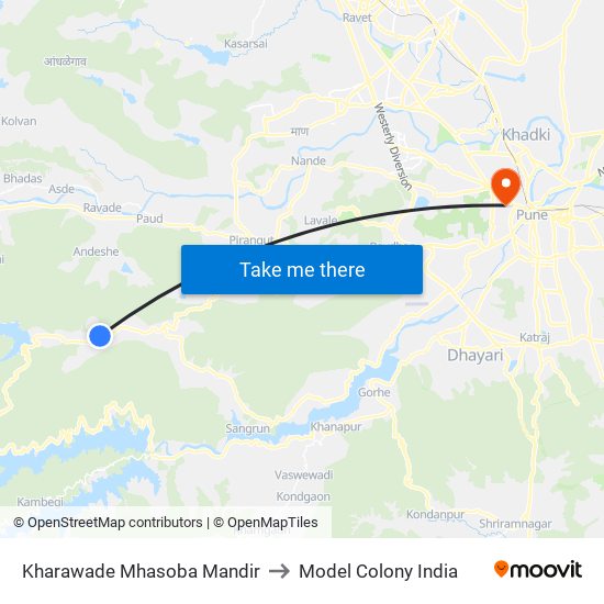 Kharawade Mhasoba Mandir to Model Colony India map