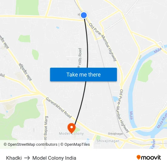 Khadki to Model Colony India map