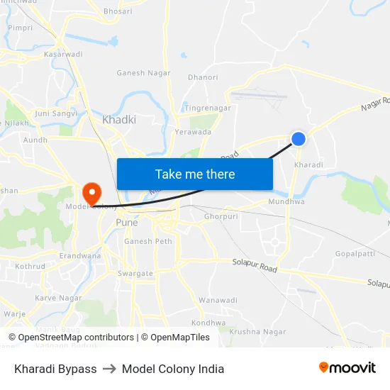 Kharadi Bypass to Model Colony India map