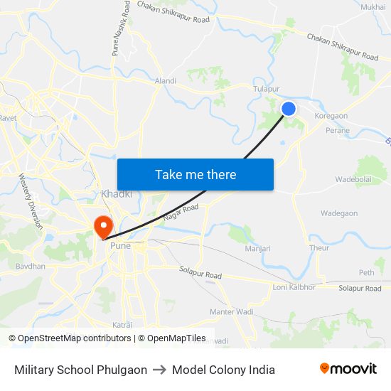 Military School Phulgaon to Model Colony India map