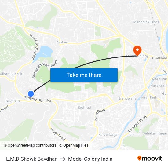 L.M.D Chowk Bavdhan to Model Colony India map