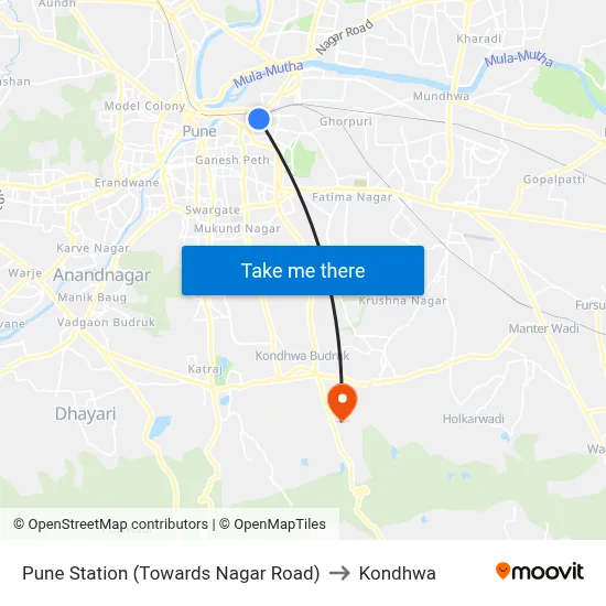 Pune Station (Towards Nagar Road) to Kondhwa map