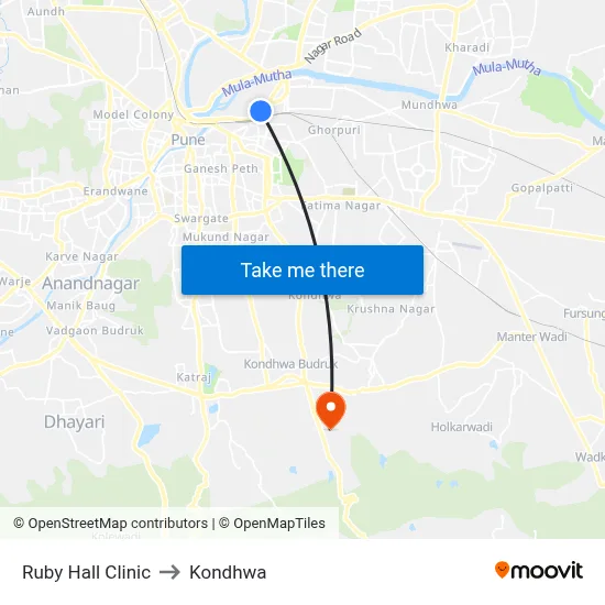 Ruby Hall Clinic to Kondhwa map
