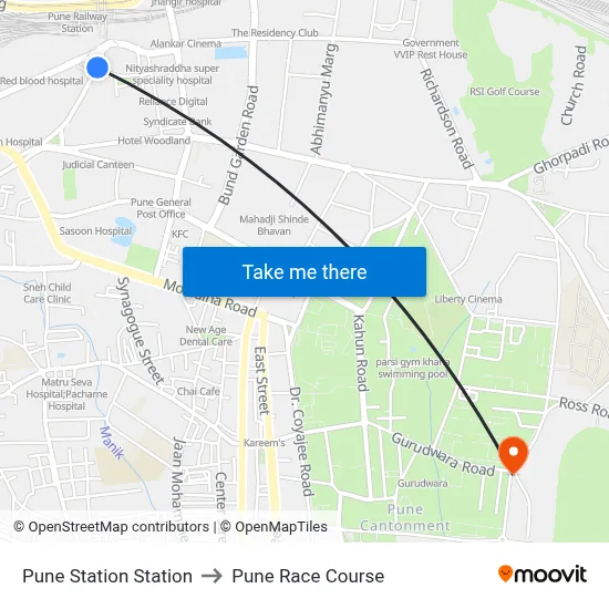 Pune Station Station to Pune Race Course map