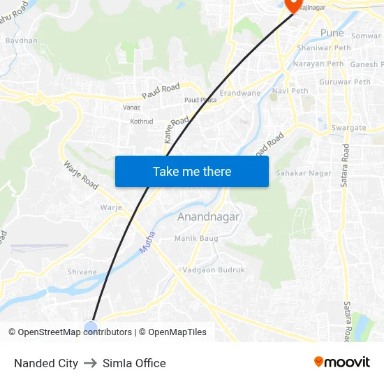 Nanded City to Simla Office map
