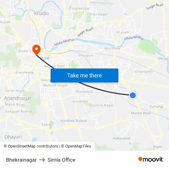Bhekrainagar to Simla Office map