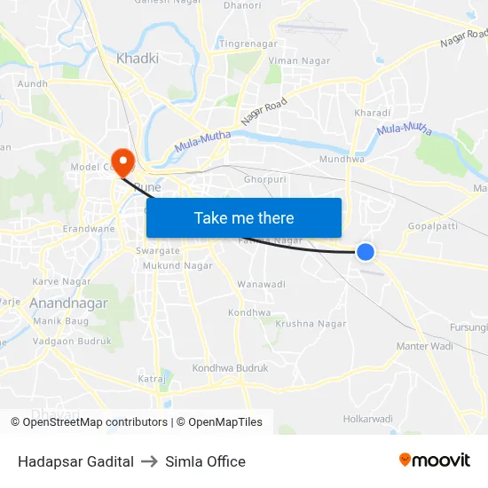 Hadapsar Gadital to Simla Office map