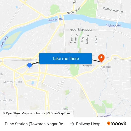 Pune Station (Towards Nagar Road) to Railway Hospital map