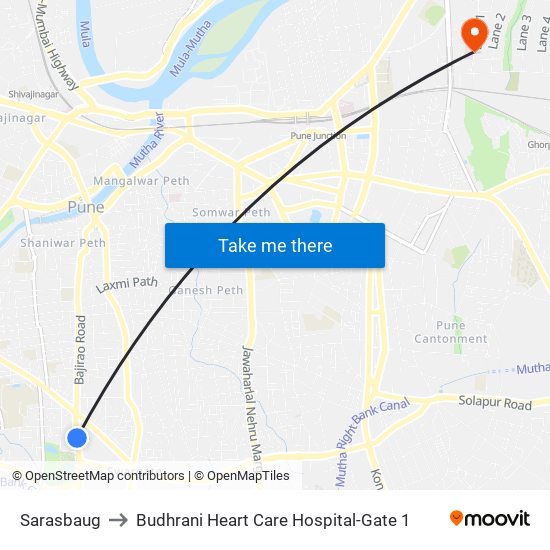 Sarasbaug to Budhrani Heart Care Hospital-Gate 1 map