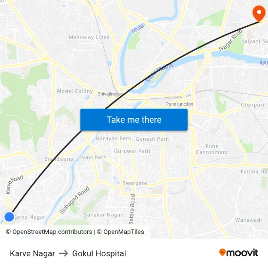 Karve Nagar to Gokul Hospital map