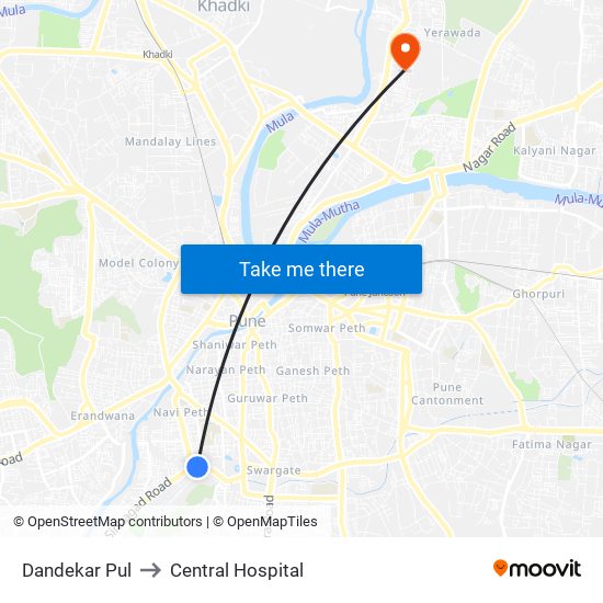 Dandekar Pul to Central Hospital map
