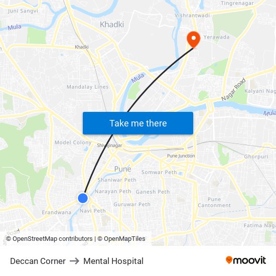 Deccan Corner to Mental Hospital map
