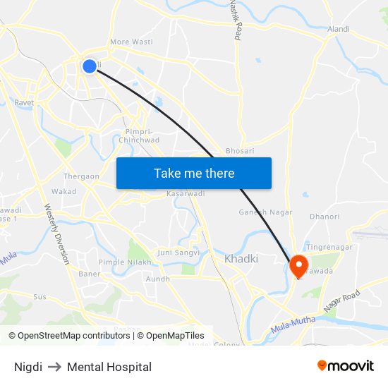 Nigdi to Mental Hospital map