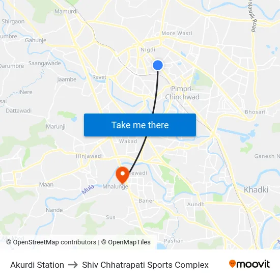 Akurdi Station to Shiv Chhatrapati Sports Complex map