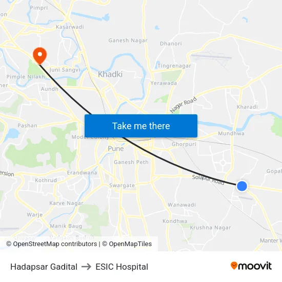 Hadapsar Gadital to ESIC Hospital map