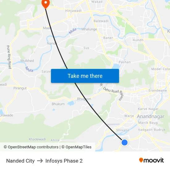 Nanded City to Infosys Phase 2 map
