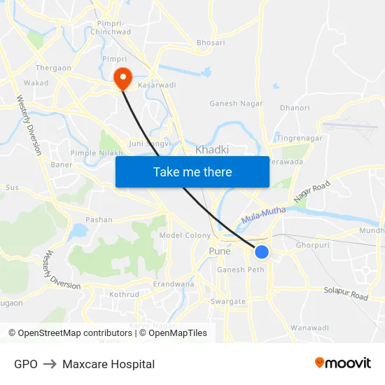GPO to Maxcare Hospital map