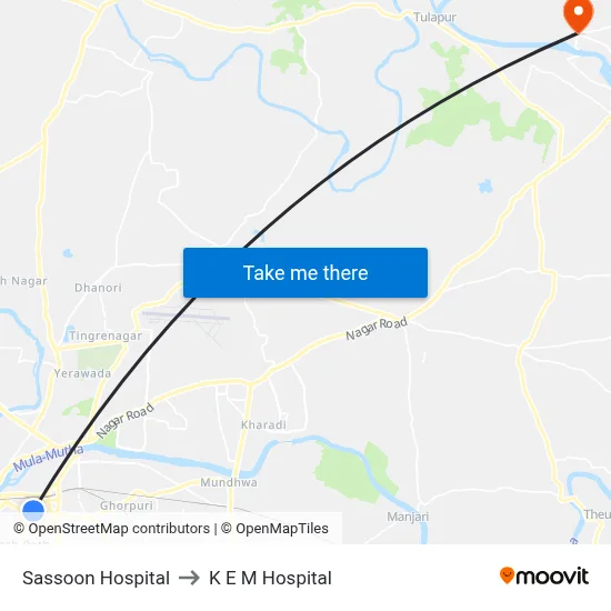 Sassoon Hospital to K E M Hospital map