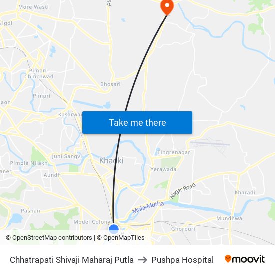 Chhatrapati Shivaji Maharaj Putla to Pushpa Hospital map