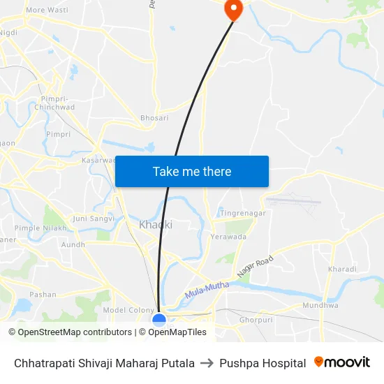 Chhatrapati Shivaji Maharaj Putala to Pushpa Hospital map