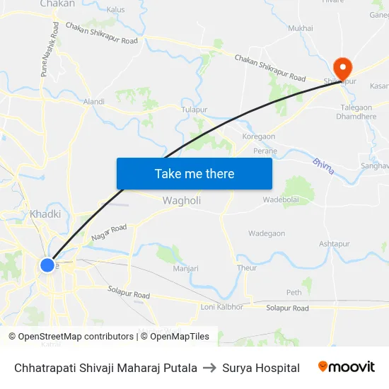 Chhatrapati Shivaji Maharaj Putala to Surya Hospital map