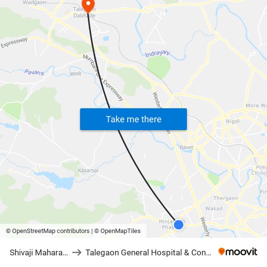 Shivaji Maharaj Chowk Hinjawadi to Talegaon General Hospital & Convalscent Home Multispeciality Hospital map