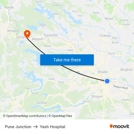 Pune Junction to Yash Hospital map