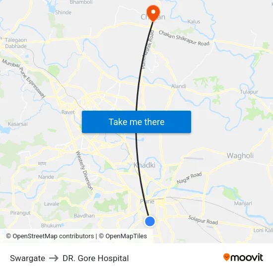 Swargate to DR. Gore Hospital map
