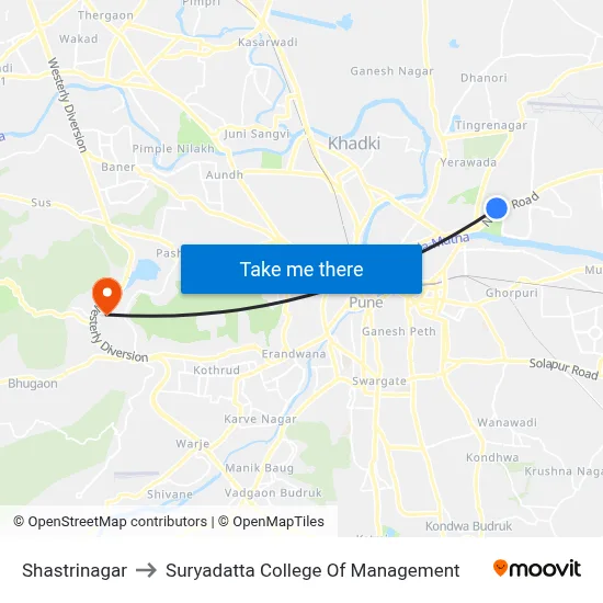 Shastrinagar to Suryadatta College Of Management map