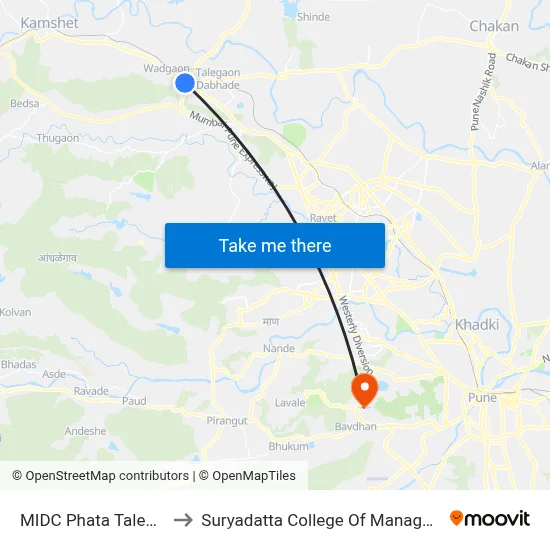 MIDC Phata Talegaon to Suryadatta College Of Management map