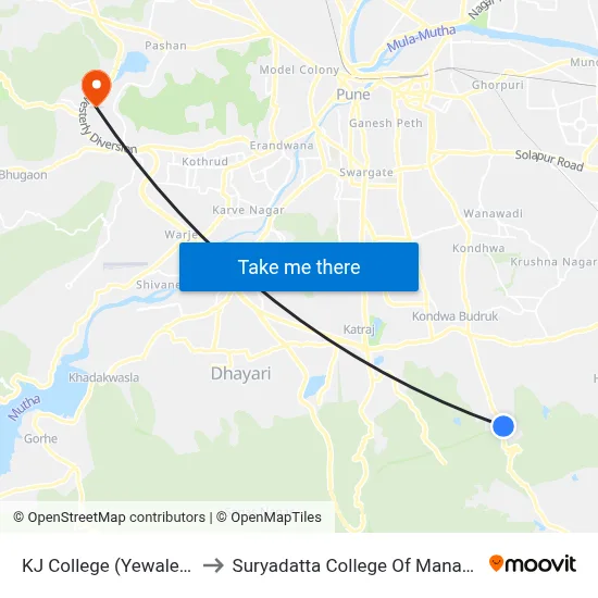 KJ College (Yewalewadi) to Suryadatta College Of Management map