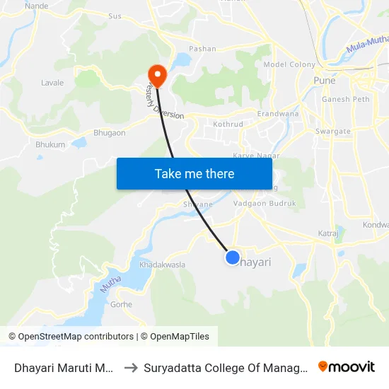 Dhayari Maruti Mandir to Suryadatta College Of Management map