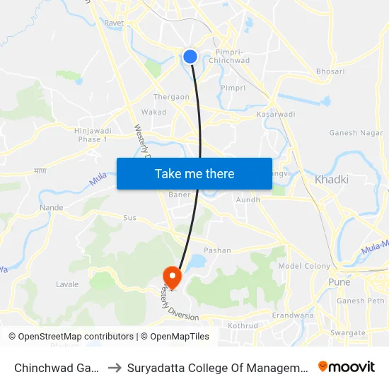 Chinchwad Gaon to Suryadatta College Of Management map