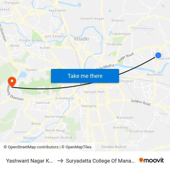 Yashwant Nagar Kharadi to Suryadatta College Of Management map