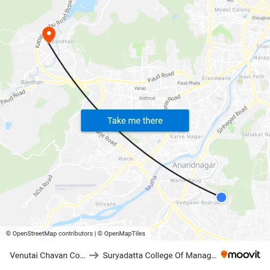 Venutai Chavan College to Suryadatta College Of Management map