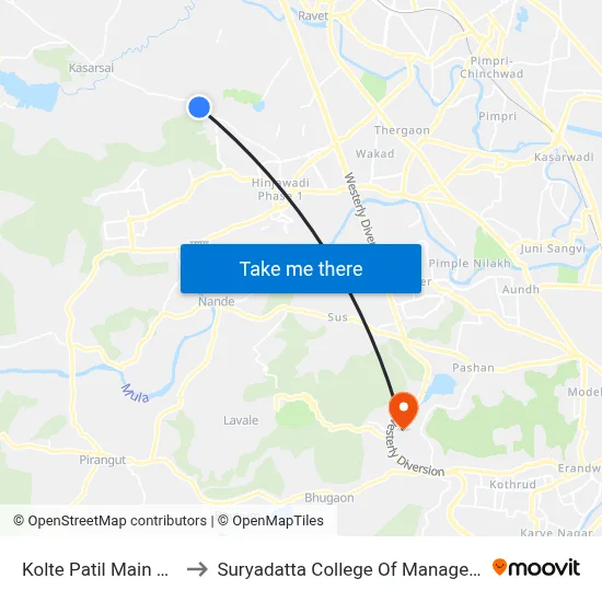 Kolte Patil Main Gate to Suryadatta College Of Management map