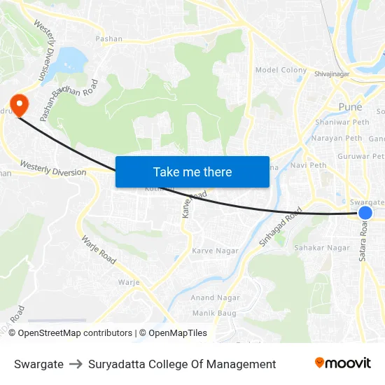 Swargate to Suryadatta College Of Management map