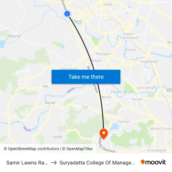 Samir Lawns Ravet to Suryadatta College Of Management map