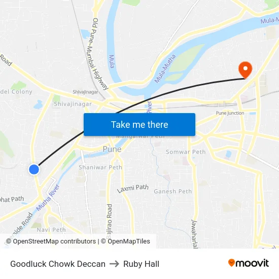 Goodluck Chowk Deccan to Ruby Hall map