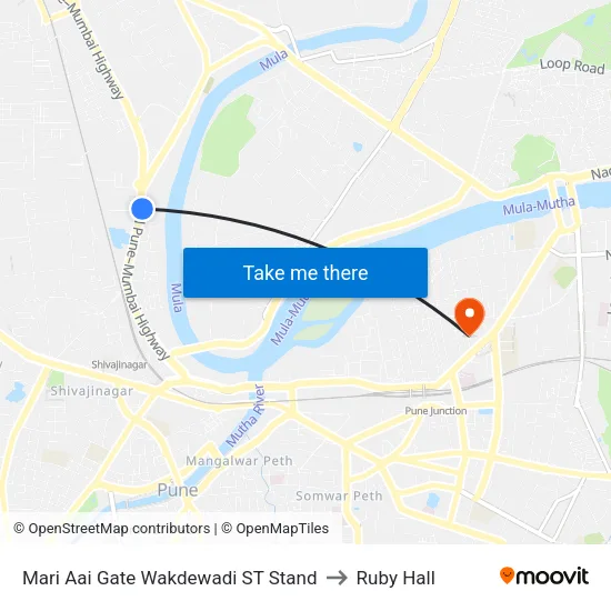 Mari Aai Gate Wakdewadi ST Stand to Ruby Hall map