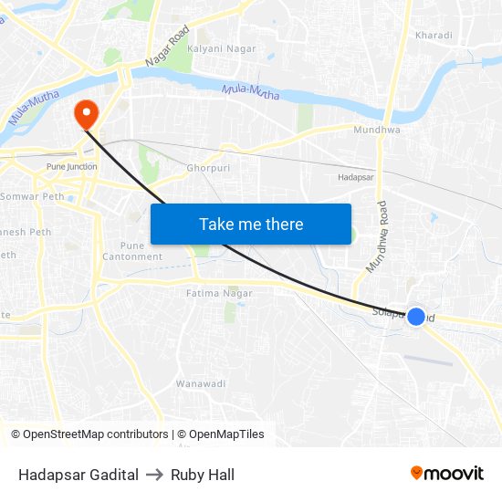 Hadapsar Gadital to Ruby Hall map