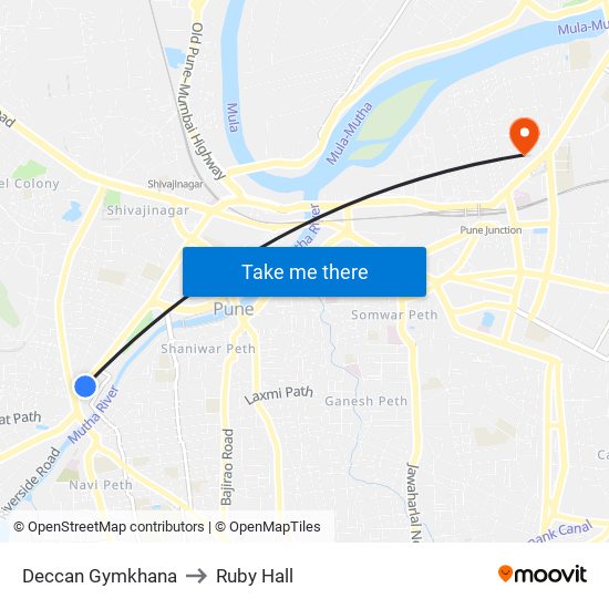 Deccan Gymkhana to Ruby Hall map