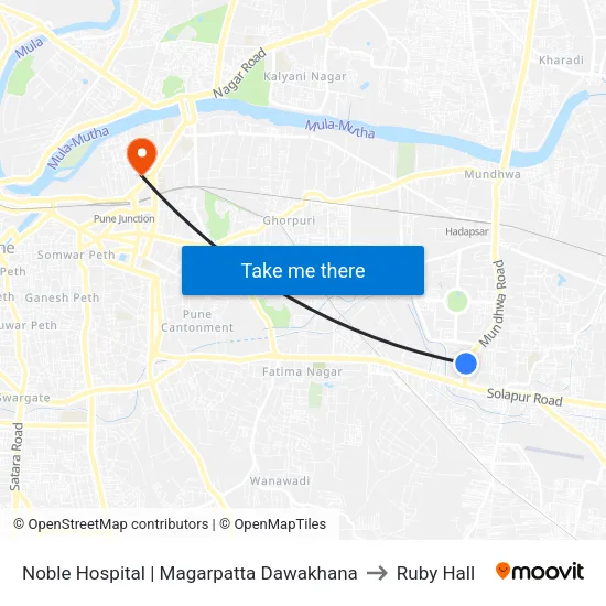 Noble Hospital | Magarpatta Dawakhana to Ruby Hall map