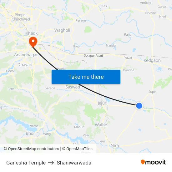 Ganesha Temple to Shaniwarwada map