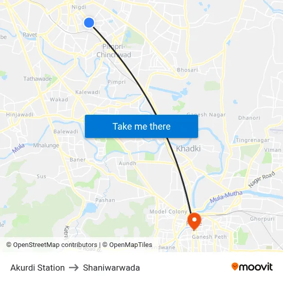 Akurdi Station to Shaniwarwada map