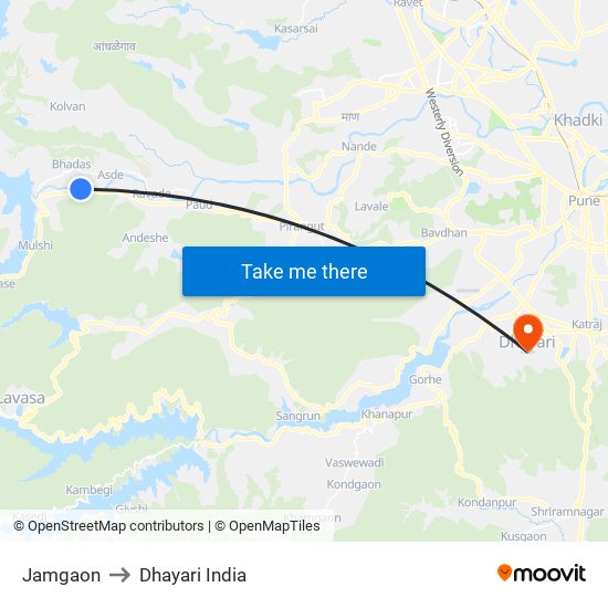 Jamgaon to Dhayari India map