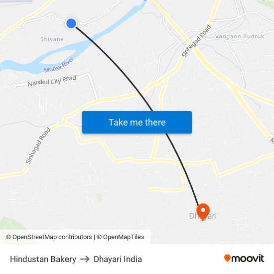 Hindustan Bakery to Dhayari India map